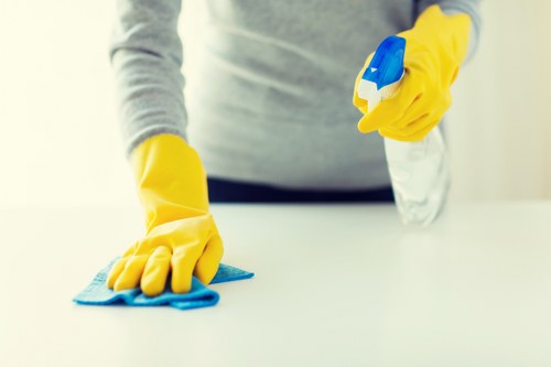 Furniture and household items being cleared from a local flat
