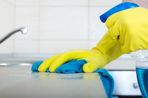 Technician reviewing carpet cleaning safety procedures